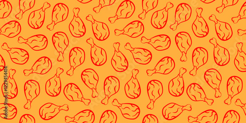 fried chicken pattern background. doodle fried chicken pattern background. fast food pattern background. Chicken leg pattern. Chicken wings pattern.