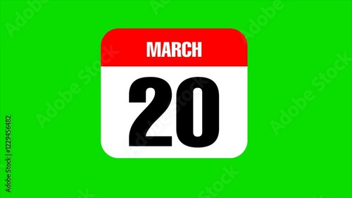 March 20 calendar animation with green screen background