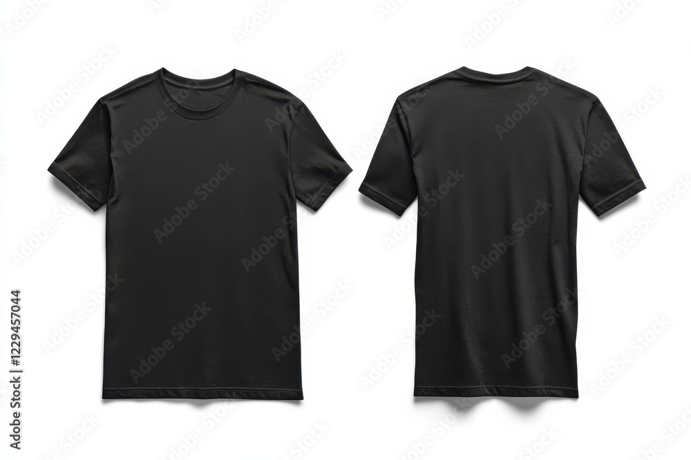 High-quality black t-shirt displayed from multiple angles against a clean, white background for product showcase High-quality black t-shirt displayed from multiple angles against a clean, white background for product showcase