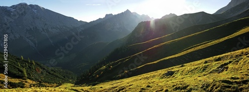 Summit of Mt. Predigtstuhl in the Wettersteingebirge range in Leutasch, Tyrol, Austria, Europe photo