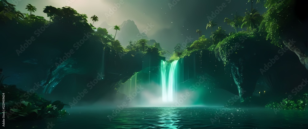 A whimsical illustration of a floating island filled with lush greenery and a sparkling waterfall A whimsical illustration of a floating island filled with lush greenery and a sparkling waterfall