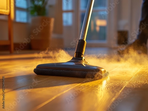 Wallpaper Mural Steam Mop Cleaning Wooden Floor in Warm Sunlight  
 Torontodigital.ca