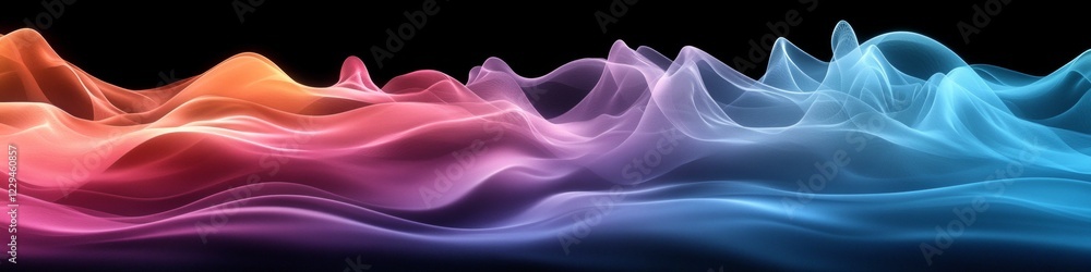 Fototapeta premium Vibrant Transparent Waves of Electric Blue, Magenta, and Orange Flowing Abstract Design on Black