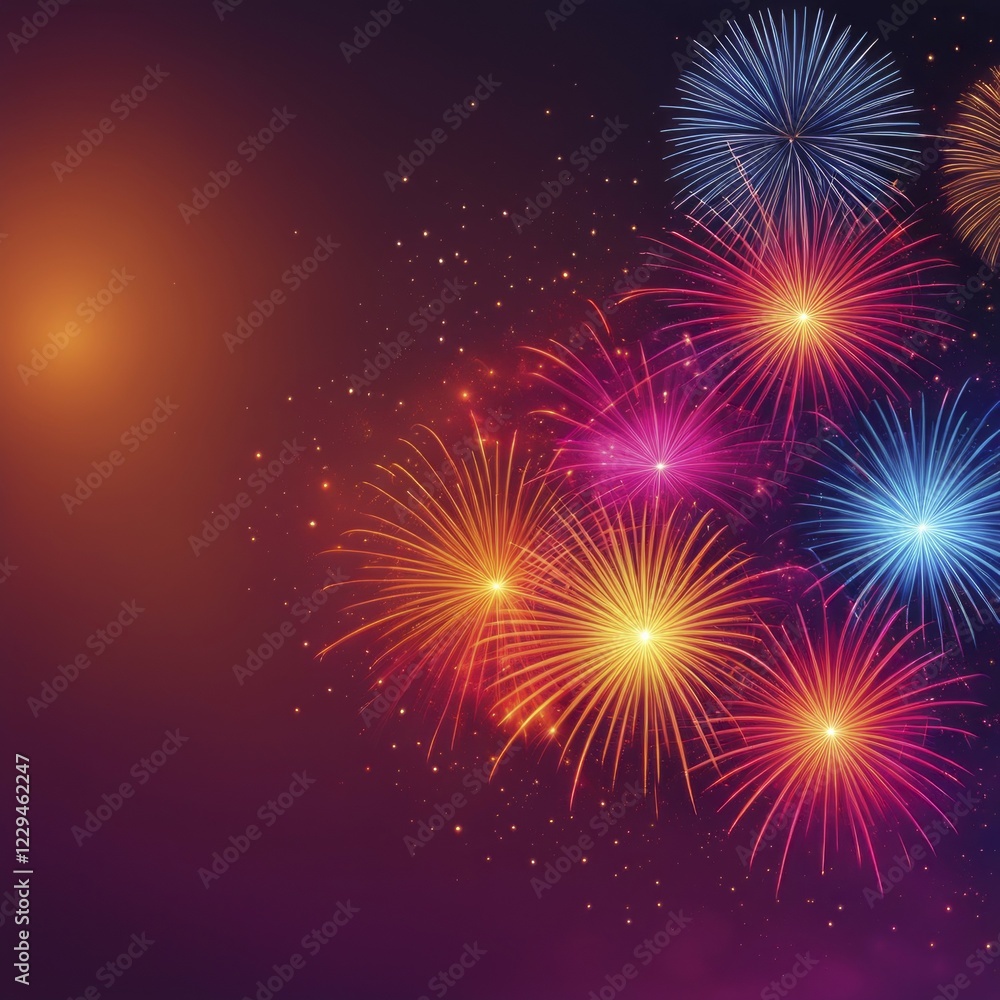 Naklejka premium Colorful fireworks lighting up the dark sky, creating a joyful and festive celebration scene, AI generated