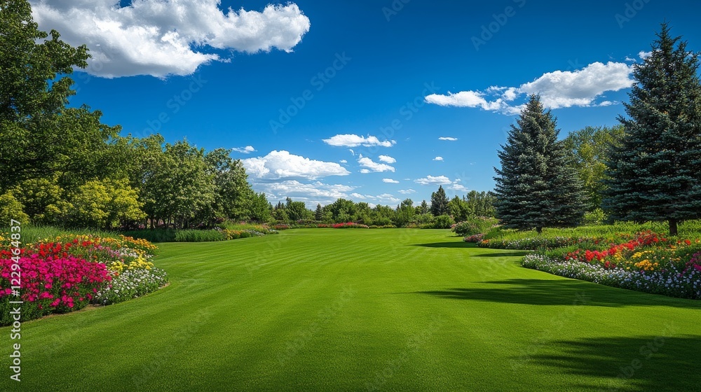 Fototapeta premium Stunning Garden Landscape Under Sunny Sky