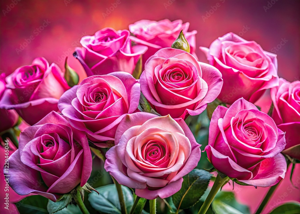 Pink Roses on Vibrant Background - AI Photo Pink Roses on Vibrant Background - AI Photo