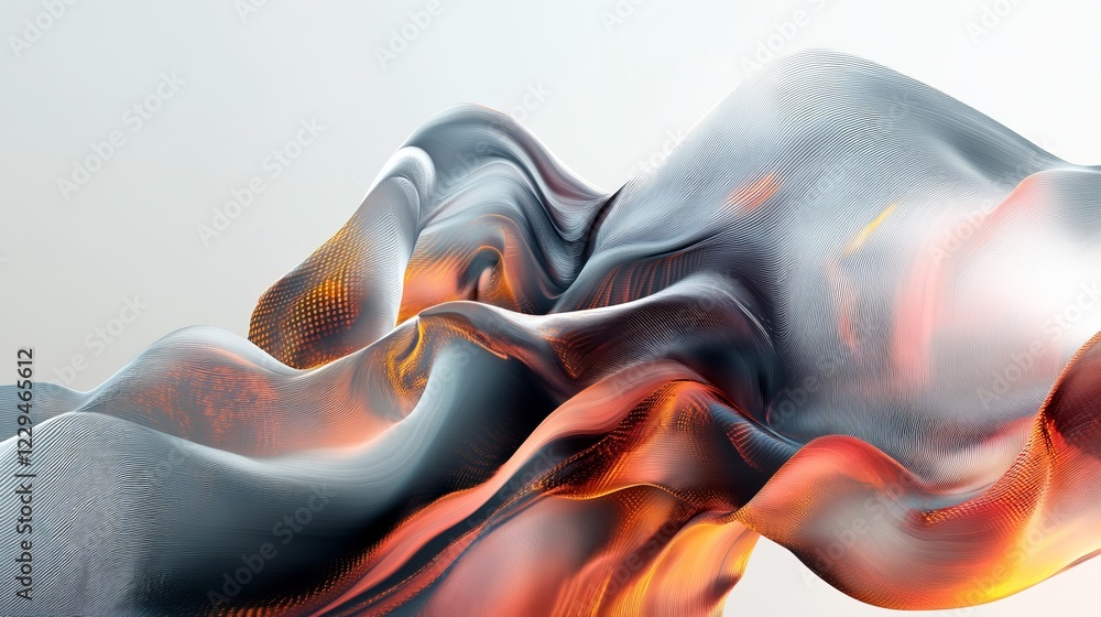 Naklejka premium Dynamic abstract image of flowing fabric with vibrant colors and textures, creating a wave-like formation.