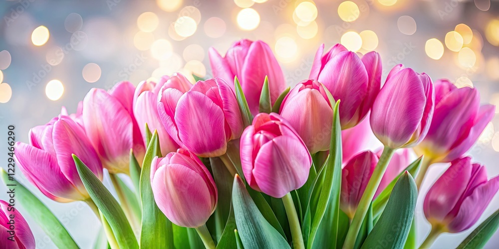 Obraz premium Pink Tulips Bouquet on White Background - Landscape Photography