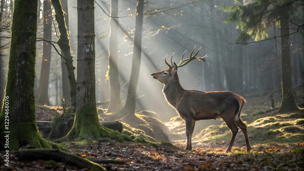 Fototapeta premium Quiet Majesty: A Lone Deer in the Forest
