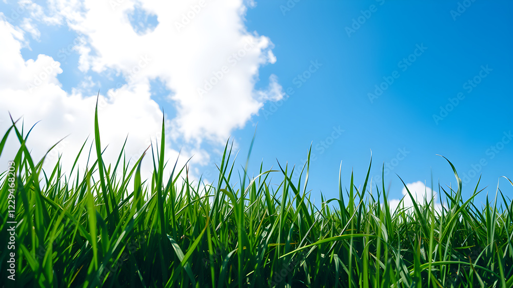 Green grass and blue sky with white clouds Green grass and blue sky with white clouds