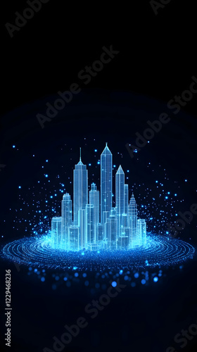 Glowing Wireframe Cityscape...