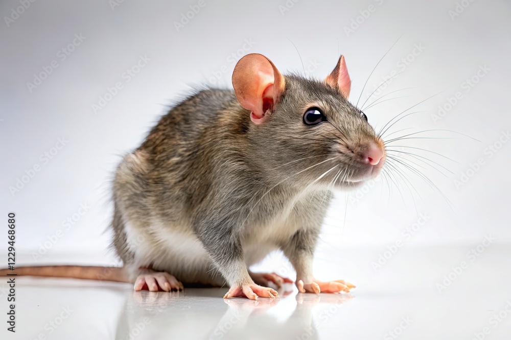 Rat on White Background - AI Photo with Copy Space