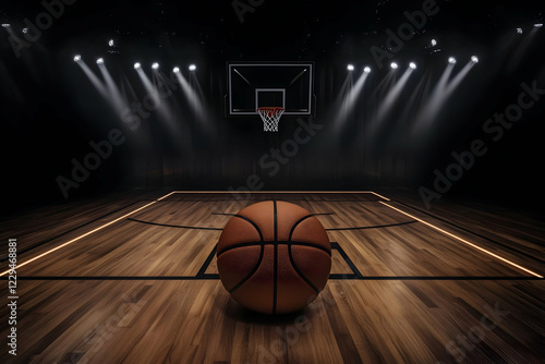 Basketball Sits on a Wooden...