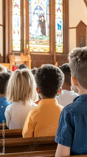 Children Sit in Church Pews...