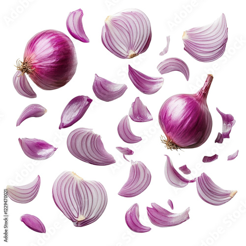 Wallpaper Mural Fresh Red Onions in Various Cuts, Slices, and Petals on a Transparent Background Torontodigital.ca