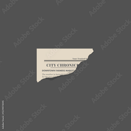 Illustration of realistic piece of newsprint on isolated grey background.