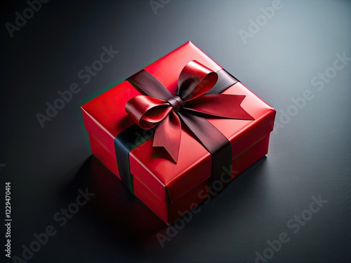 Wallpaper Mural Red Gift Box, Black Ribbon, Dark Background, Gift, Present, Holiday, Festive, Gift Wrapping, Packaging, Luxury, Elegance,  Christmas, Birthday, Special Occasion,  Copy Space,  Product Photography,  Hi Torontodigital.ca