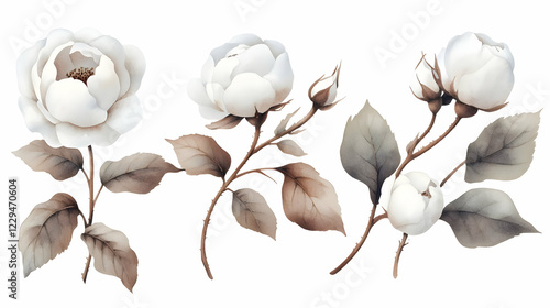 Watercolor White Roses and ...