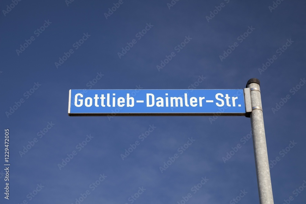 Fototapeta premium Sign, Gottlieb-Daimler-Str. street, Dortmund, Ruhrgebiet region, North Rhine-Westphalia, Germany, Europe, PublicGround, Europe