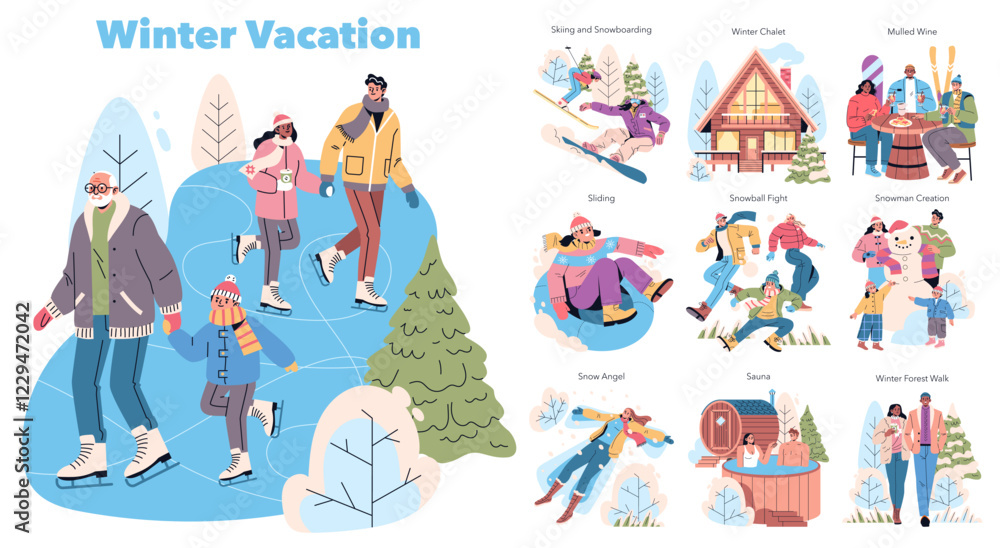 Obraz premium Winter Vacation. Flat Vector Illustration