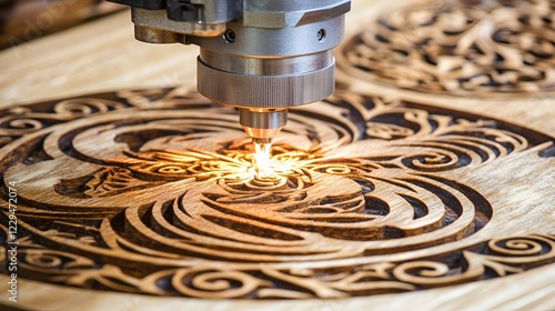 Laser engraving intricate wood design photo