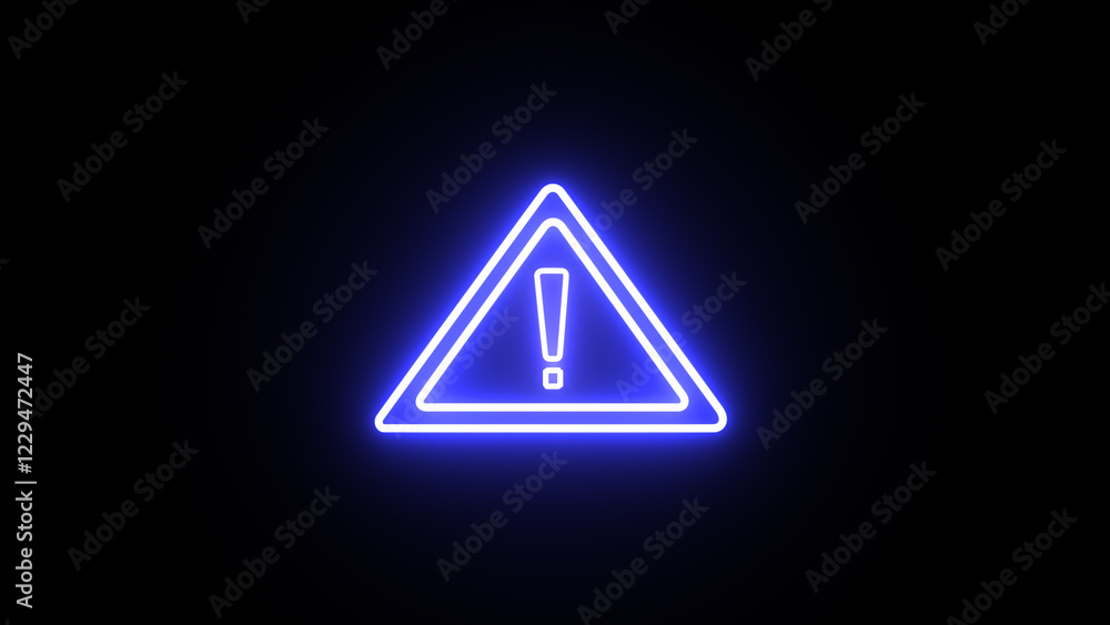 Glowing neon blinking warning triangle sign. Warning or error message alert symbol on black background. Glowing neon blinking warning triangle sign. Warning or error message alert symbol on black background.