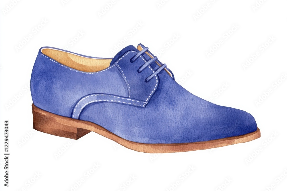 Watercolor illustration of stylish blue dress shoe studio art creative design fashion isolated view, isolated on white background Watercolor illustration of stylish blue dress shoe studio art creative design fashion isolated view, isolated on white background