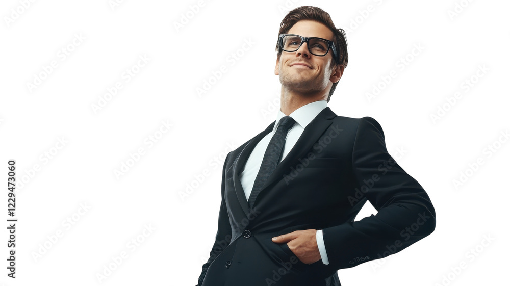 Confident businessman poses in formal attire against a clean, white background showcasing professionalism and style Confident businessman poses in formal attire against a clean, white background showcasing professionalism and style