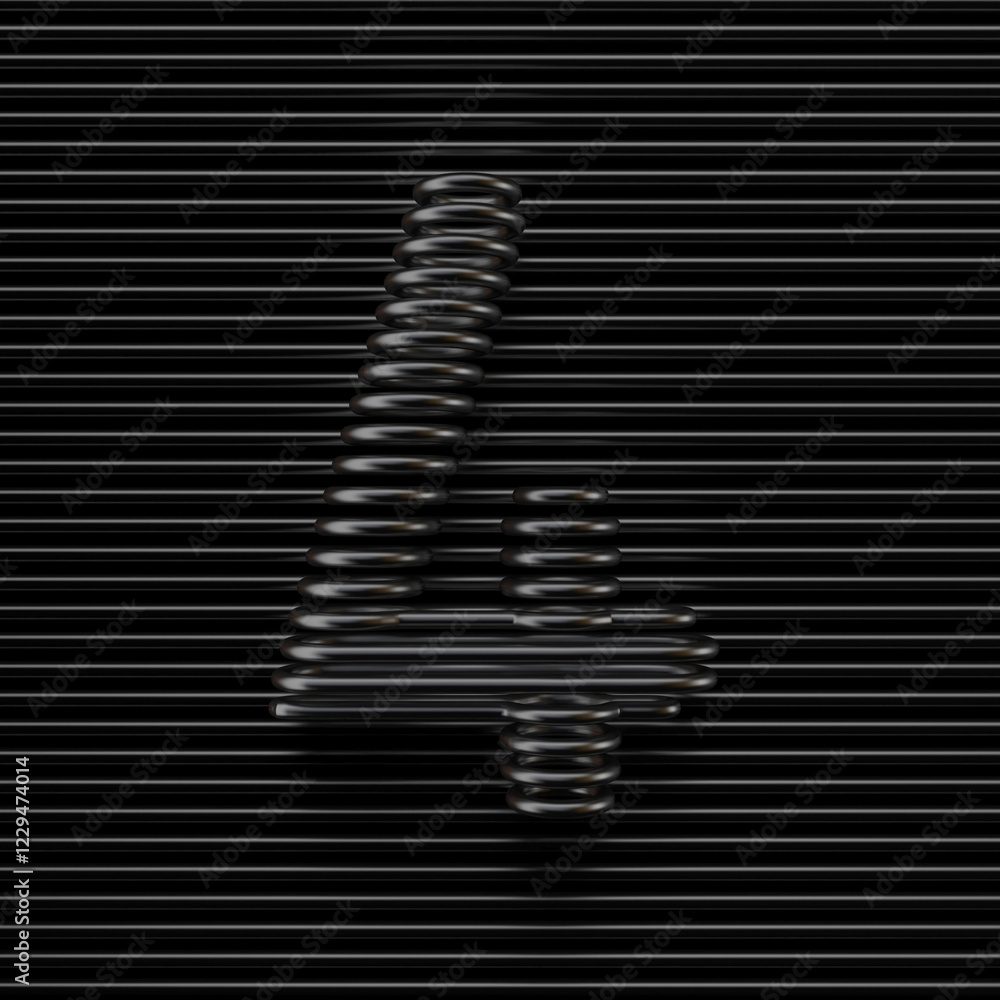 Black wire font Number 4 FOUR 3D