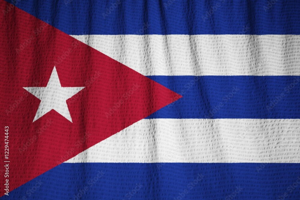 Naklejka premium Closeup of Ruffled Cuba Flag, Cuba Flag Blowing in Wind
