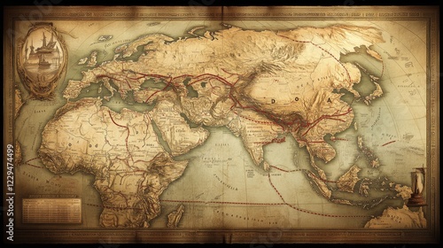 Ancient Silk Road map. Science education vector illustration