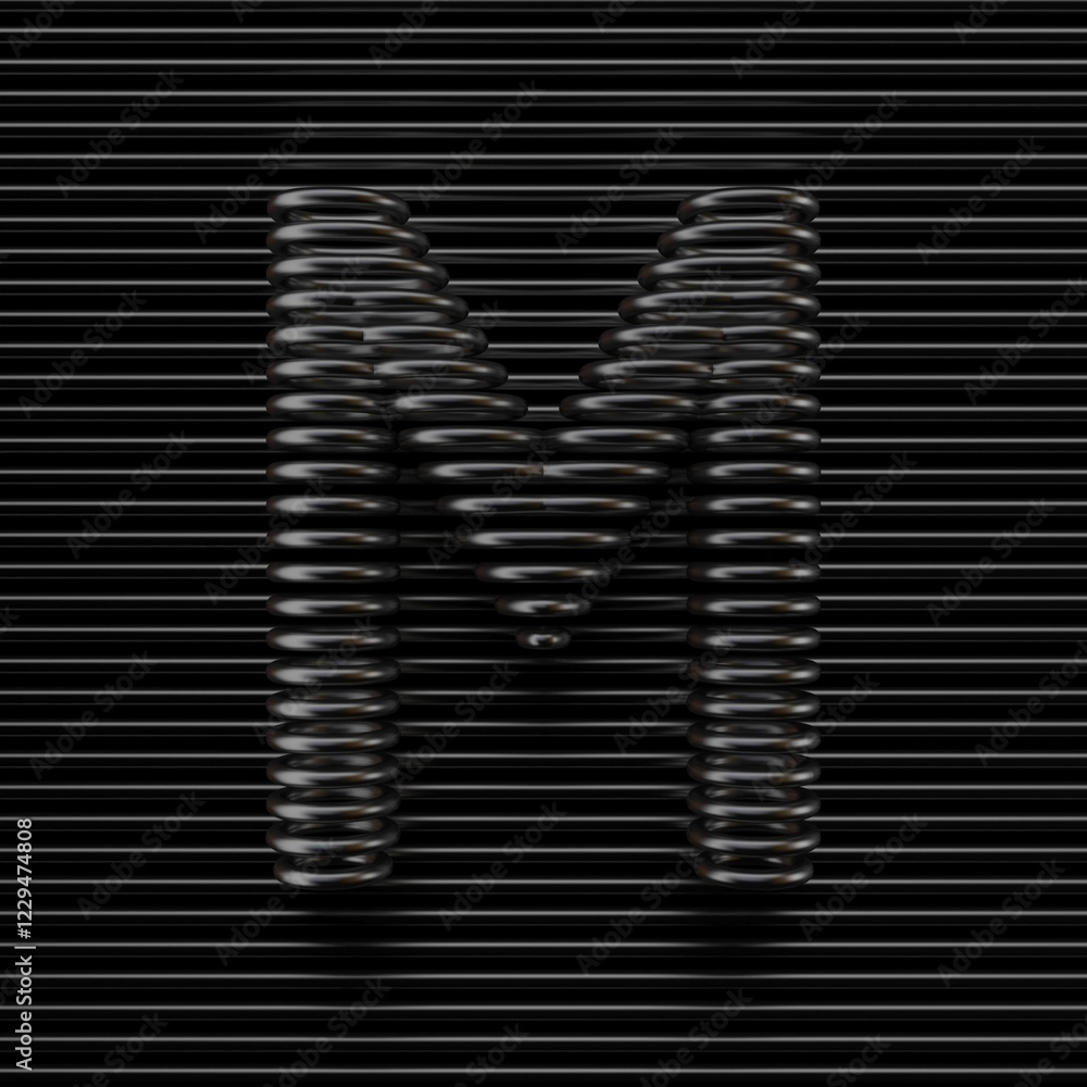 Black wire font Letter M 3D