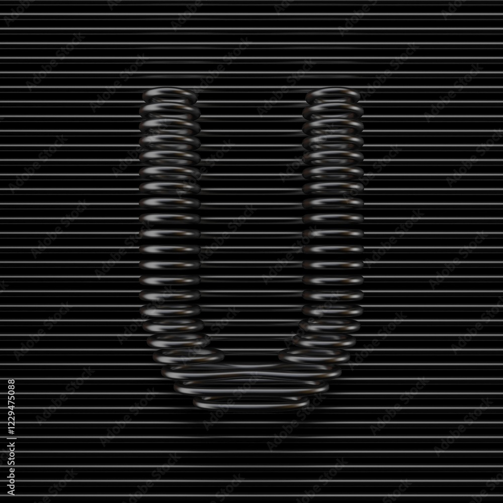 Black wire font Letter U 3D