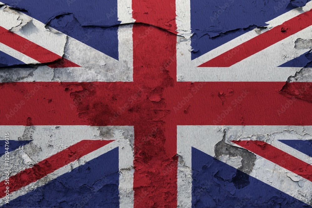 Fototapeta premium Uk Flag painted on the cracked grunge concrete wall, United Kingdom, Europe