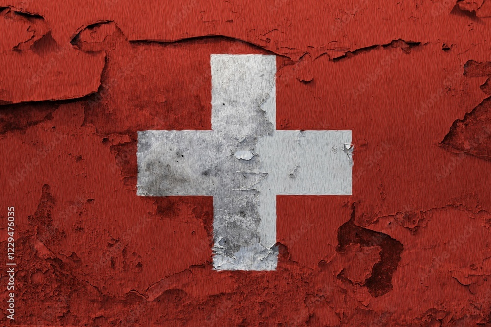 Switzerland Flag painted on the cracked grunge concrete wall Switzerland Flag painted on the cracked grunge concrete wall