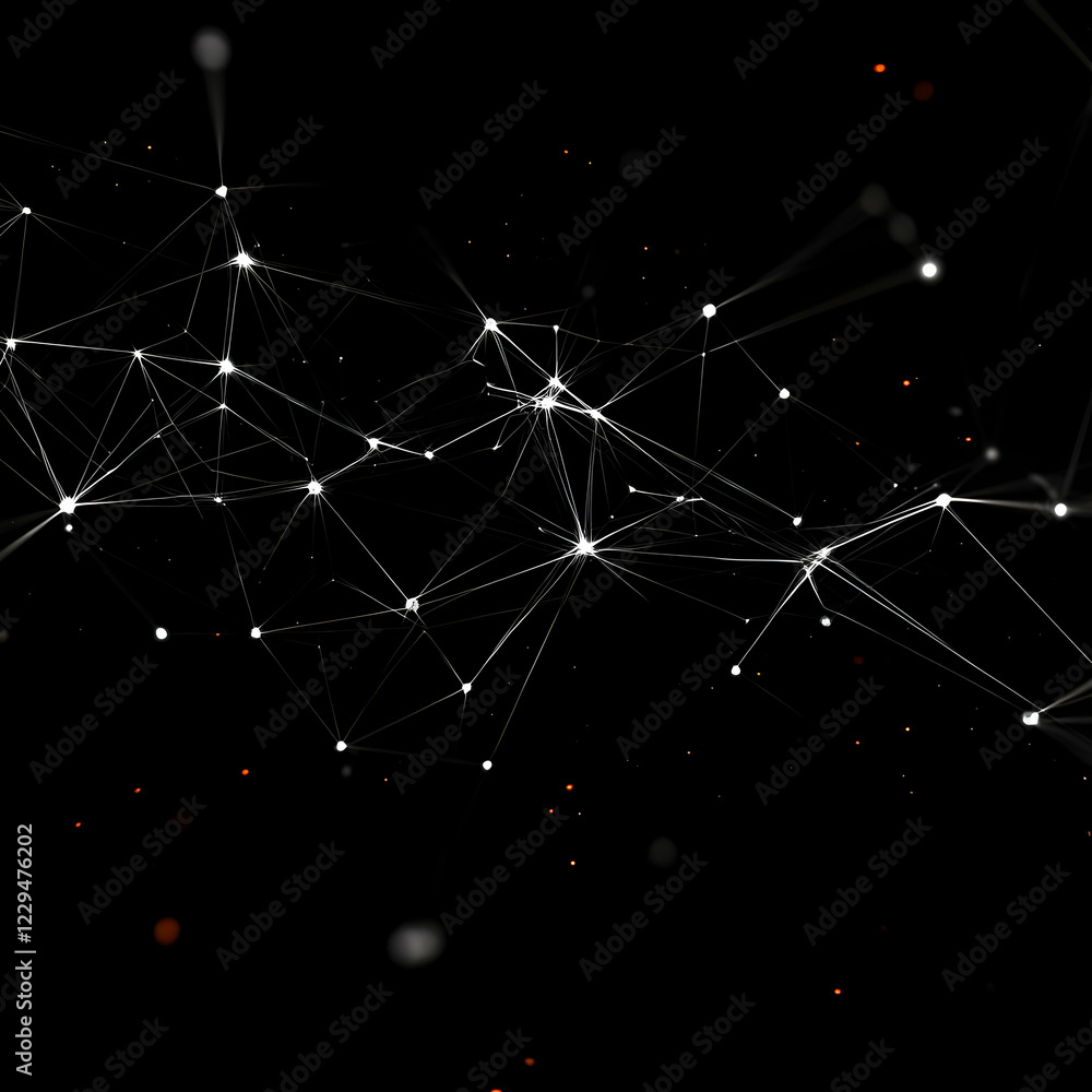 Fototapeta premium Abstract Background with Glowing Particles Connected by Lines Dynamically on Black Background.