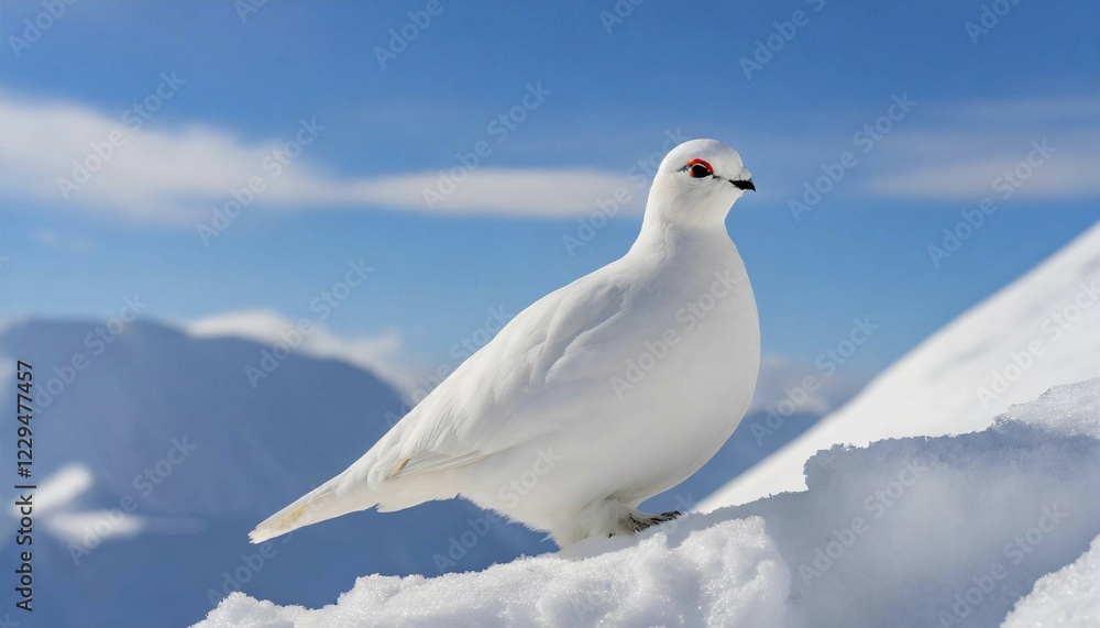 KI generated, A rock ptarmigan foraging in winter, white plumage, (Lagos muta), pheasants KI generated, A rock ptarmigan foraging in winter, white plumage, (Lagos muta), pheasants