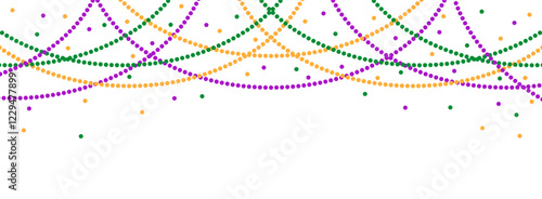 Mardi Gras beads border isolated, Carnival background vector illustration for Mardi Gras festival decorations, celebration confetti, social media, post, banner, print