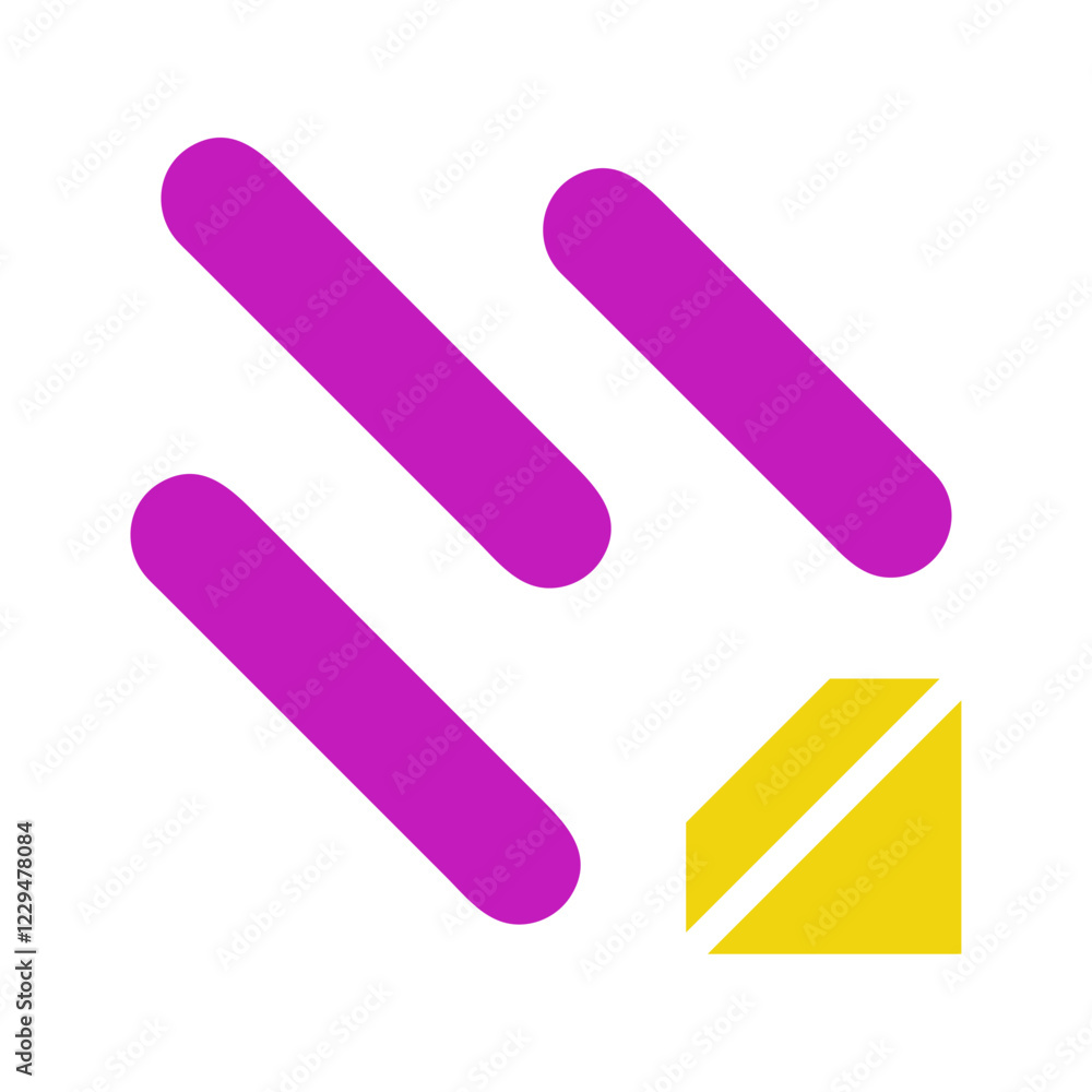 Abstract design with purple shapes and yellow square Abstract design with purple shapes and yellow square