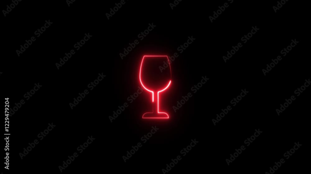 Wine Glass neon sign appear in center and disappear after some time. Animated blue neon icon on black background. Looped animation. Wine Glass neon sign appear in center and disappear after some time. Animated blue neon icon on black background. Looped animation.