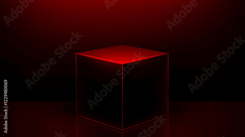 3D Black Cube with Red Glow...
