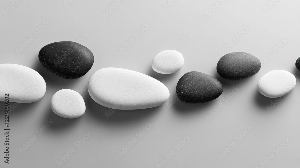Abstract grayscale image of smooth stones arranged in a flowing pattern, creating a sense of balance and harmony. Abstract grayscale image of smooth stones arranged in a flowing pattern, creating a sense of balance and harmony.