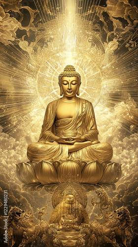 Lord buddha. Buddha statue wallpaper illustration.