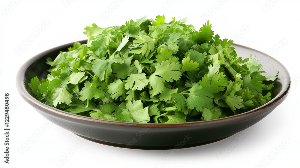 Fresh chopped cilantro on dark plate, cilantro vibrant green against white background, cilantro showcasing freshness and texture, cilantro ideal for garnishing dishes Fresh chopped cilantro on dark plate, cilantro vibrant green against white background, cilantro showcasing freshness and texture, cilantro ideal for garnishing dishes