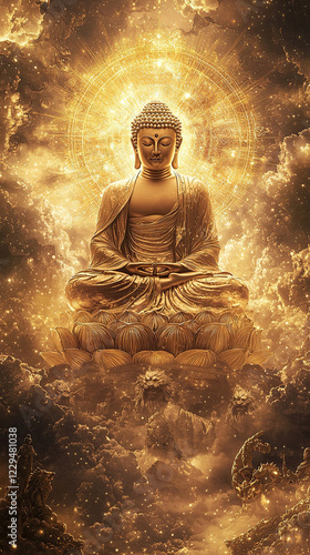 Lord buddha. Buddha statue wallpaper illustration.