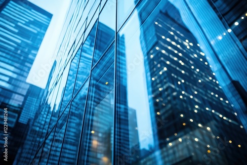 Wallpaper Mural Blurry city skyline picture with a tall building in front Torontodigital.ca