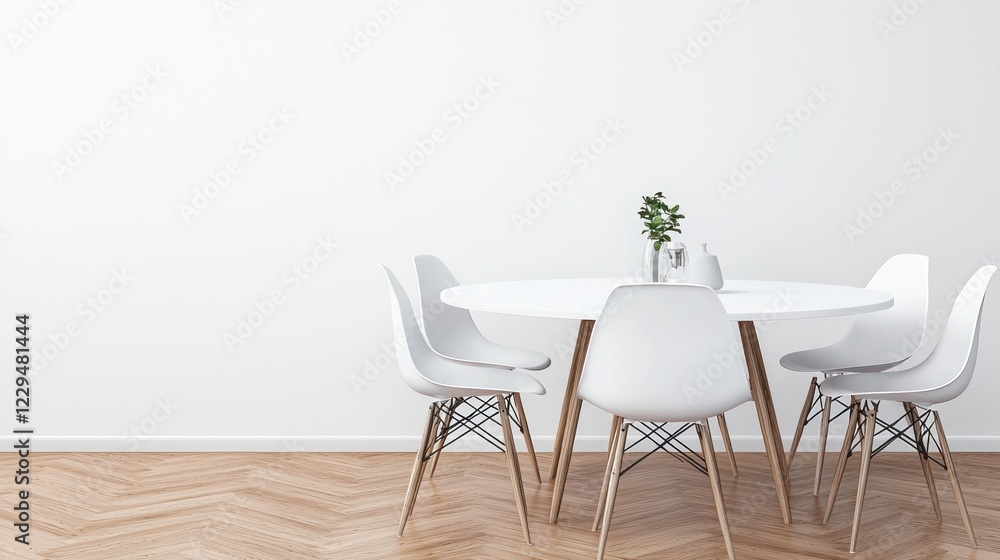 Fototapeta premium Minimalist White Dining Room Interior