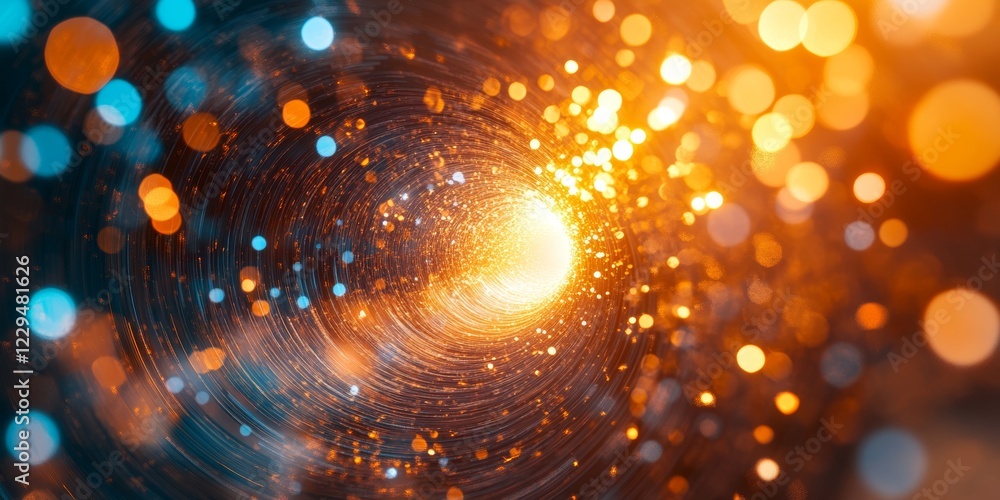 Obraz premium Abstract Light Trail Background, Bokeh Circles, Orange And Blue Swirls. Digital Art For Wallpaper.