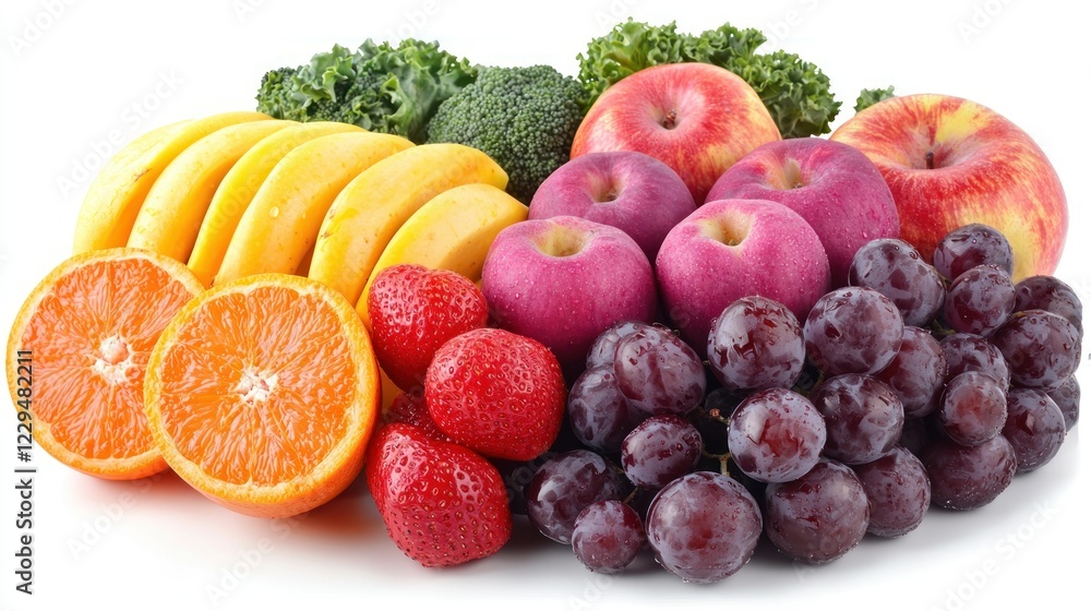 Fresh fruit and vegetables on white background for healthy eating Fresh fruit and vegetables on white background for healthy eating