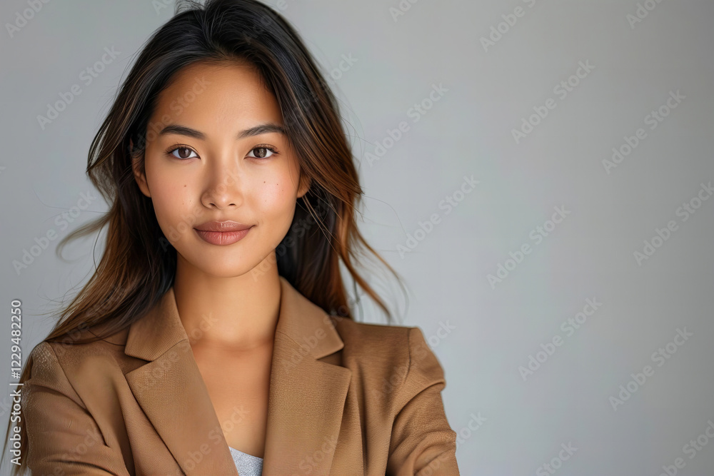 Fototapeta premium Confident Young Asian Businesswoman Smiling With Crossed Arms